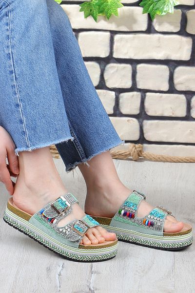 Vojo Quenn Stone Bead Λεπτομερείς γυναικείες παντόφλες Sea Beach Daily