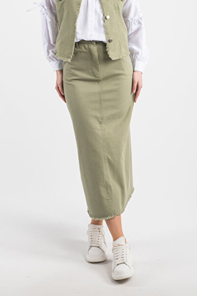 Hatun Atila Straight Cut Green Denim Skirt