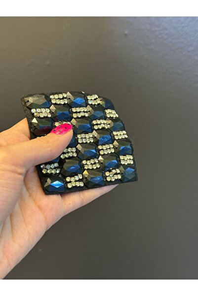 Gönülden Tasarım ZİRKON TAŞ VE SİYAH BONCUK İŞLEME ARMA DİKİŞ APLİKE 8X8 CM