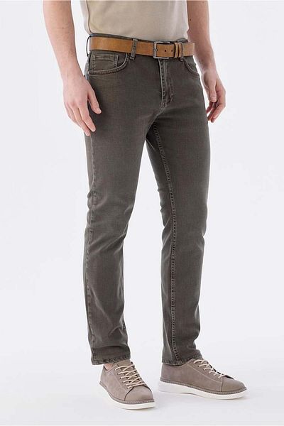 Jakamen Καφέ Slim fit Βαμβακερό τζιν παντελόνι