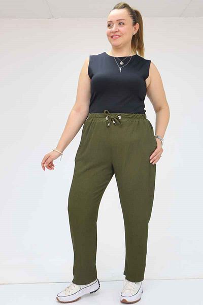 Eslina 39011 Large Size Khaki Colored Wrap Skinny Leg Trousers