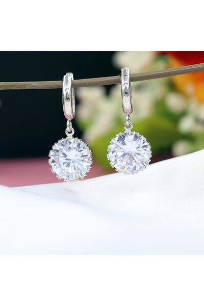 Takı Boom Büyük Beyaz Zirkon Taşlı Yuvarlak Gümüş Küpe