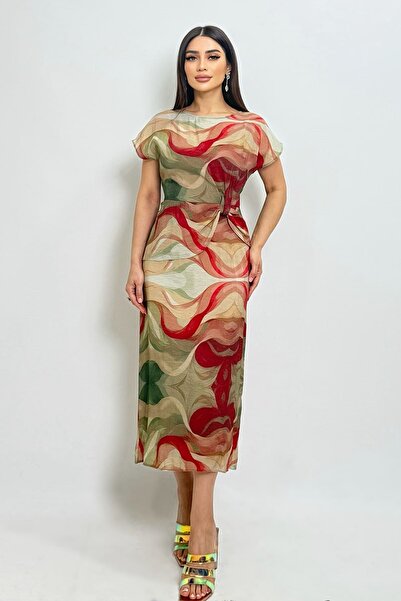 FEVER Egzotik desenli burgulu elbise