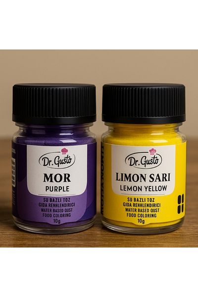 Dr. Gusto Water Based Powder Food Color Set of 2 Purple Lemon Yellow 10 Gr