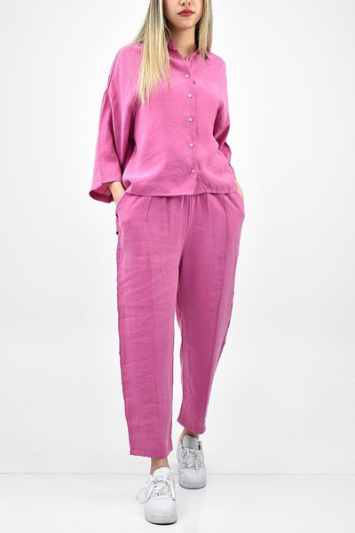 birizmoda Fuchsia Modal Half Sleeve Shirt and Pants Set