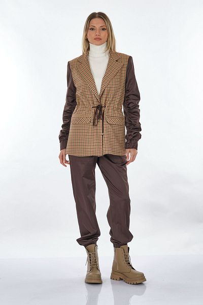 Unique fashion Дамско яке Unique Mode Oversize Crop Plaid - Набрани ръкави