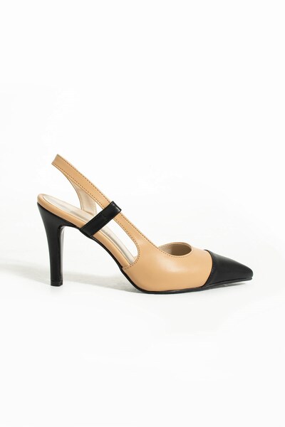 Seniorah Celestia Beige Black Skin Women's Pointed Toe Heeled Shoes