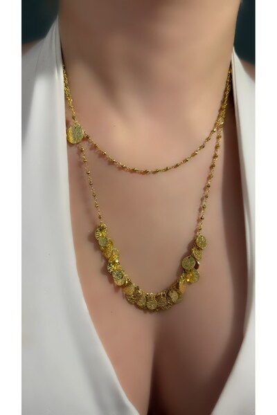 Luna Argento Jewelry 2'li Vintage Tarz Pullu Yaz Kolye Uzun Zincirli Pul Kolye 925 Ayar Gümüş