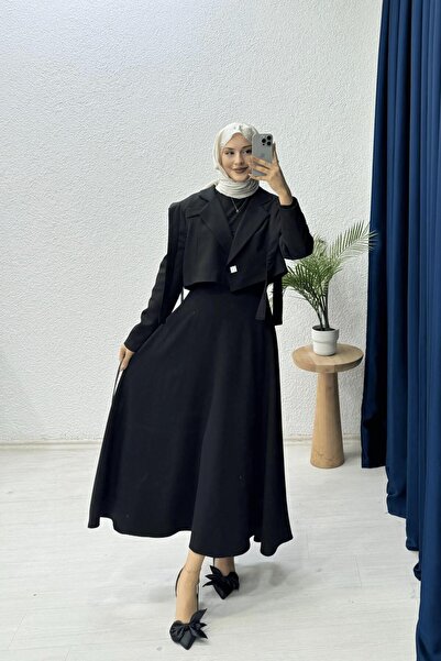 lurex moda بدلة تنورة بليزر بحزام على الكتف