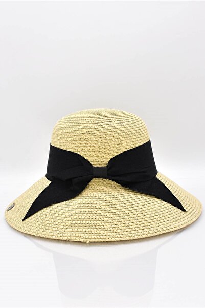 Külah Pălărie rotundă de paie cu dungi negre pentru femei