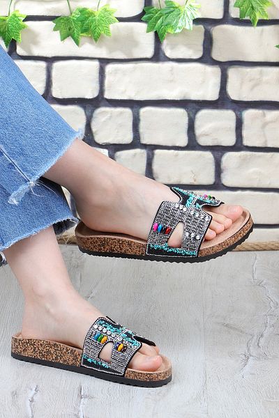 Vojo Ella Anatomical Sole Stone Detailed Women's Slippers