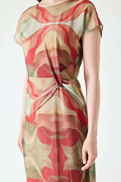 FEVER Egzotik desenli burgulu elbise