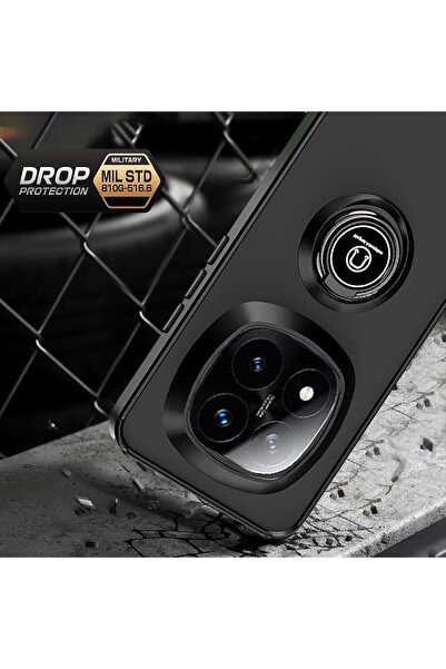 m.tk moveteck Xiaomi Redmi Note 14 Pro Plus Kılıf Mat Parmak izi Yapmaz Renkli Tuşlu 360 Yüzüklü Standlı Military