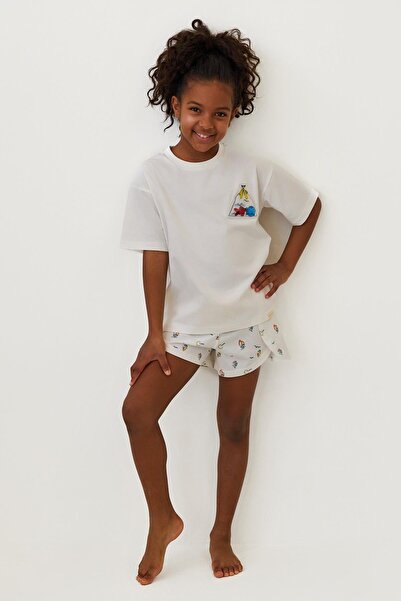 Katia&Bony Дівчачий комплект піжами Seageo з шортами з рибками, екрю