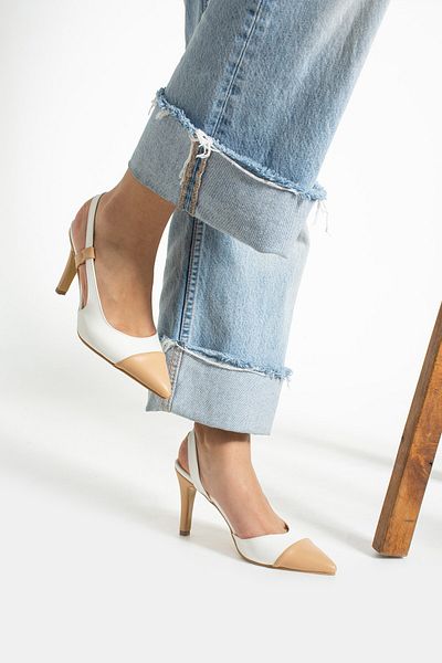 Seniorah Celestia White Beige Skin Women's Pointed Toe Heeled Shoes