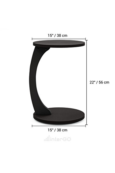 interGO C-shaped Round End Table With Rolling Wheels - Black