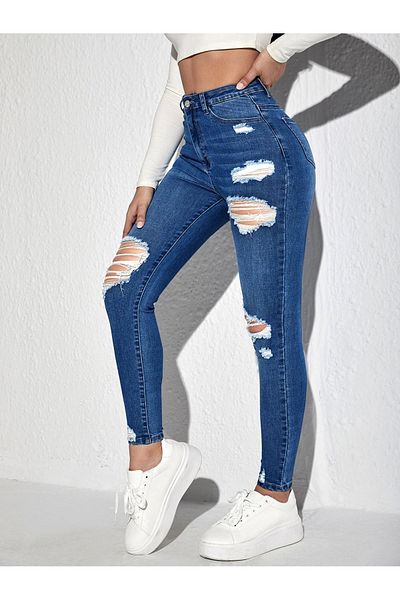 katalya Blugi skinny din lycra cu talie înaltă - Dark Wash