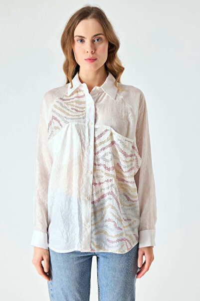 FEVER Kırışık yüzeyli tasarım taşlı gömlek