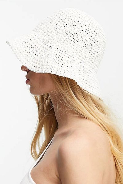 Külah White Natural Straw Bucket - Adjustable Bucket Beach Hat