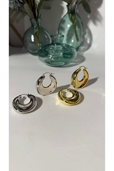 Luna Argento İTHAL YÜKSEK KALİTE ÜRETİM KLAS OVAL HALKA MODEL KÜPE 925 AYAR GÜMÜŞ