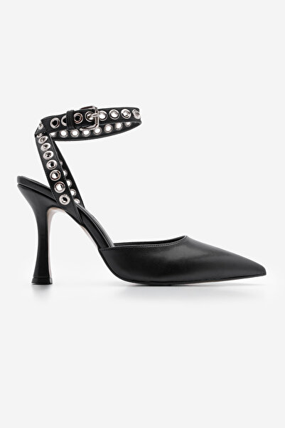 Marjin Černé dámské boty na jehlovém podpatku Trock, kotníkový pásek, otevřené podpatky