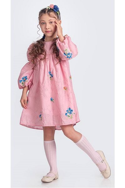 Little Pumpkin Rochie Eid de muselina cu broderie de flori pentru fete