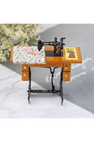 Exe Dikiş Makinası Ahşap Metal Minyatür Bebek evi çocuk oyuncakları
