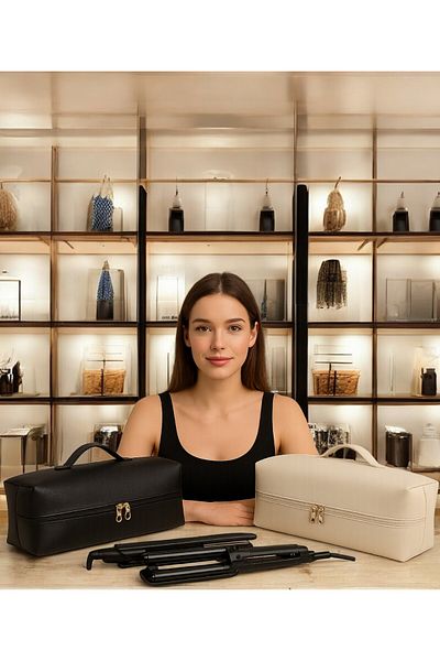 FDF STORE Портфолио с грим, козметична чанта за пътуване, специален дизайн, изкуствена кожа, стилизиране на коса
