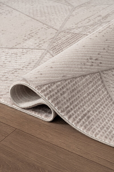 Karmen Halı Leon LN003K Bej Halı Modern Desen Pamuk Taban Akrilik Tozuaz Salo...