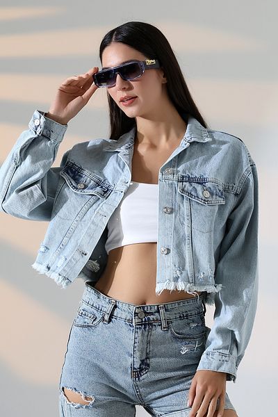 LOKADI Jachetă de blugi cu laser Ice Blue