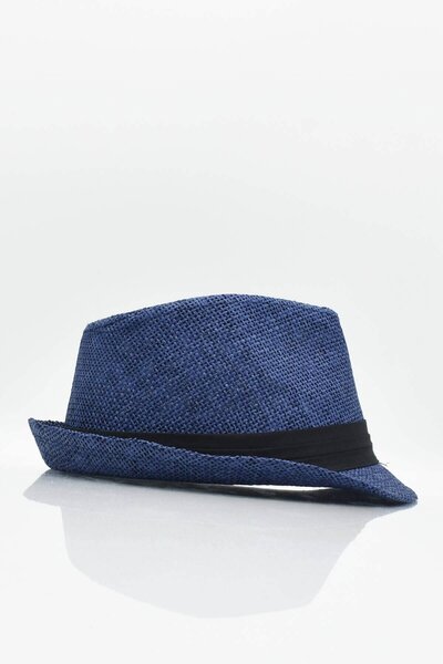 Külah Γυναικείο Ψάθινο Καπέλο Fedora - Ναυτικό Μπλε