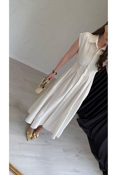 elif teke Dress - Jacquard Padded Ecru Color