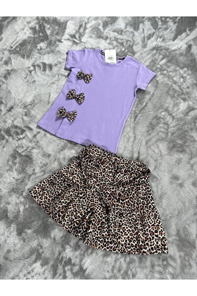 NEWKİDS 6-10 éves lányok leopárdmintás rövidnadrágkosztümje