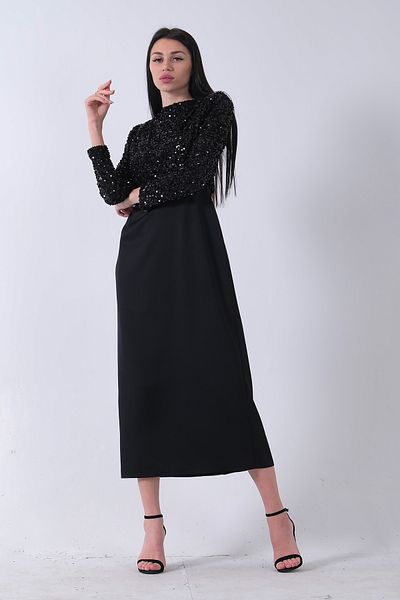 Feminist Black 6502503   Top Sequin Embroidered Six Crepe Hijab Evening Dress