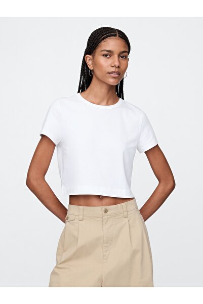 GAP Kadın Beyaz %100 Organik Pamuk VintageSoft Crop T-Shirt