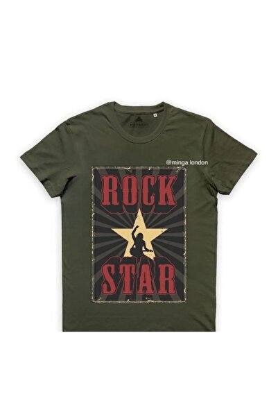 weywot Tricou oversize cu imprimeu în față Rock Star Rock'n Roll Khaki