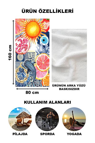 Doruklar Home Collection Πετσέτα θάλασσας με μοντέρνα σχέδια ψηφιακής εκτύπωσης 80x160 cm Nrm20