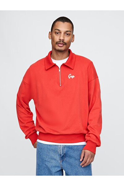 GAP Erkek Kırmızı VintageSoft Gap Logo Polo Sweatshirt
