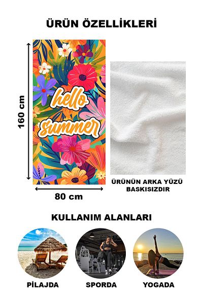 Doruklar Home Collection Πετσέτα θάλασσας με μοντέρνα σχέδια ψηφιακής εκτύπωσης 80x160 cm Nrm21