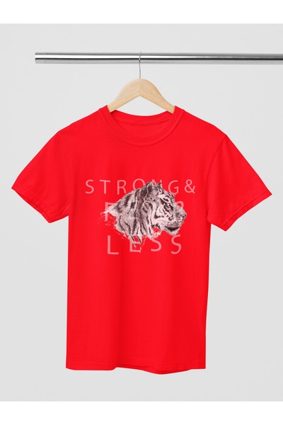 Butik TRIOCĂ CU MÂNĂ SCURTĂ CU GÂRĂ ROTUNDĂ IMPRIMATĂ CU TRANSFER STRONG TIGER PENTRU FEMEI/BĂRBAȚI, bumbac 100% BUC.