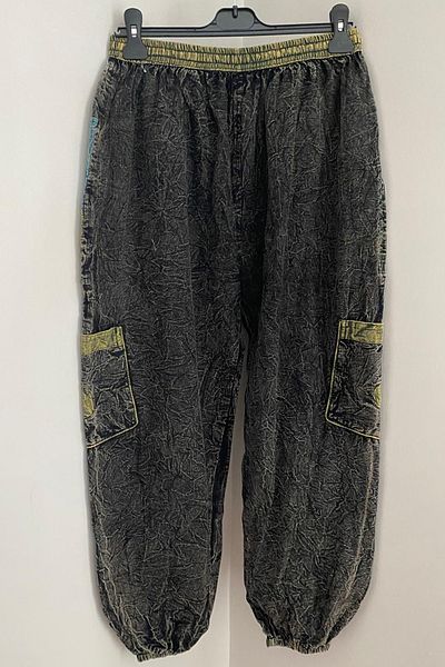 AYASOFYA OTANTIK Unisex Nepalese Black Ethnic Loose Hippie Bohemian Trousers with Elastic Waist and Legs and Zipper Pockets
