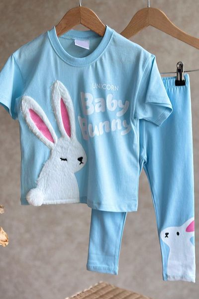 Lolliboomkids Cute 3D Rabbit 79 T-Shirt with Widow Board Ribbed Leggings Bottom Top Set