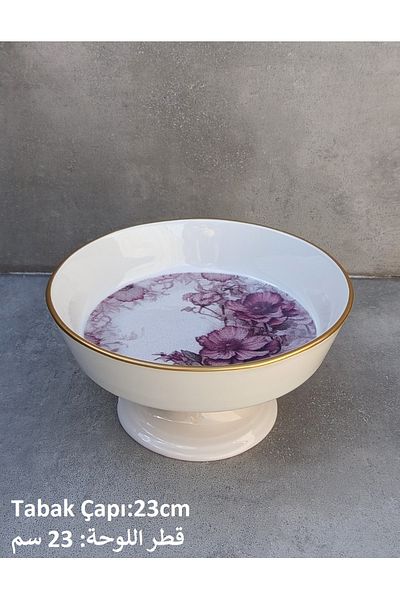 Pinkev Purple Floral Footed Ceramic Presentation Plate
