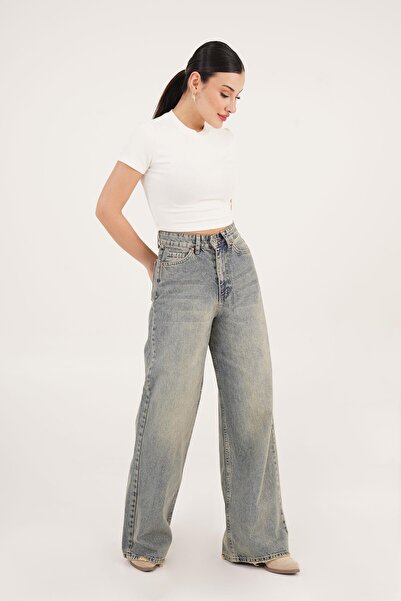 Hipo Trend Blugi largi, lavabili, cu talie înaltă