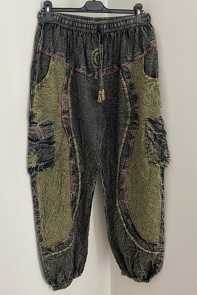 AYASOFYA OTANTIK Unisex Nepal Μαύρο Ethnic Casual Hippie Bohemian παντελόνι με τσέπες Cargo στη μέση και στα πόδια