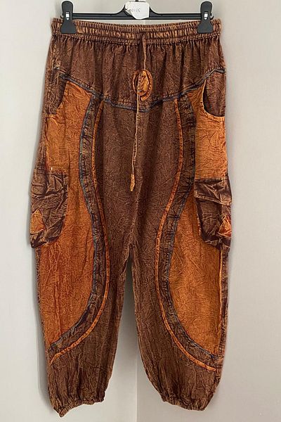 AYASOFYA OTANTIK Unisex Nepalese Cinnamon Ethnic Waist Cargo Pocket Loose Trousers
