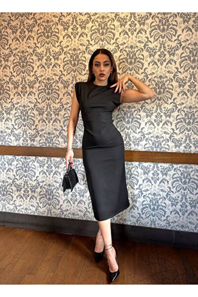 Fav Style Rochie midi căptușită pentru femei, cu fantă la spate, fără mâneci,...