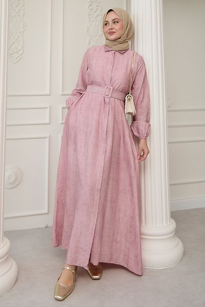 InStyle Розова рокля с риза и колан