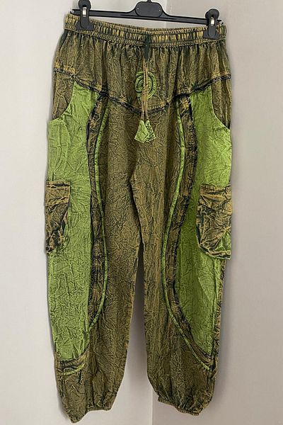 AYASOFYA OTANTIK Unisex Green Ethnic Waist Long Cargo Salad Bohemian Trousers