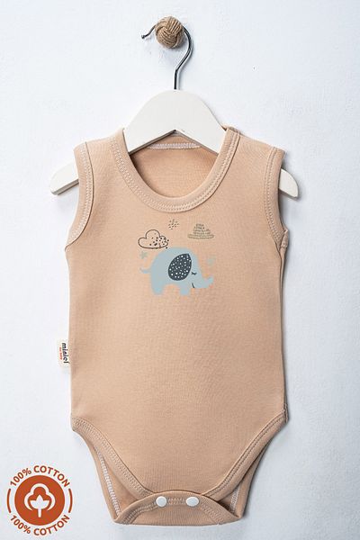 miniel organic Unisex 100% Organic Cotton Elephant Printed 3-6-9-12 Months 3-Piece Sleeveless Baby Bodysuit